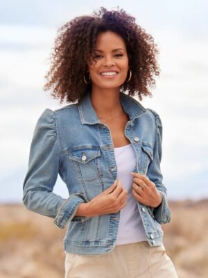 Denim Puff-Sleeve Jacket Light Wash