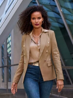 Modern Double-Breasted Blazer Camel